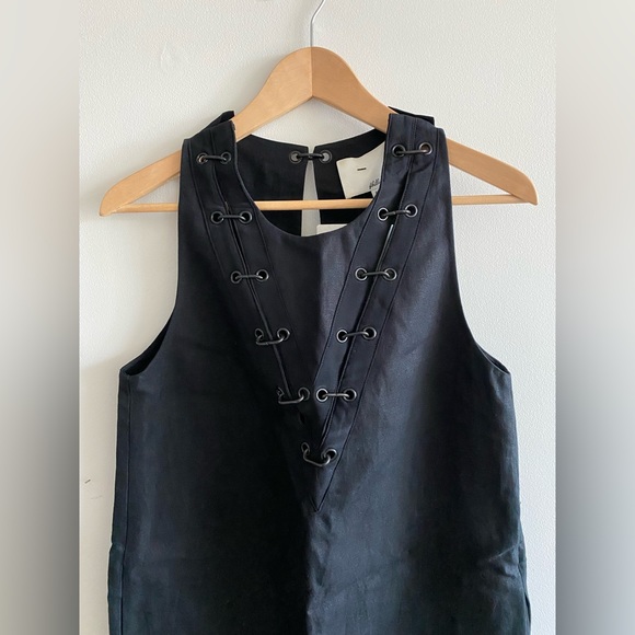 3.1 Phillip Lim, Black Linen Mini Dress w/ Metal Detailing, US 6 - Picture 2 of 7